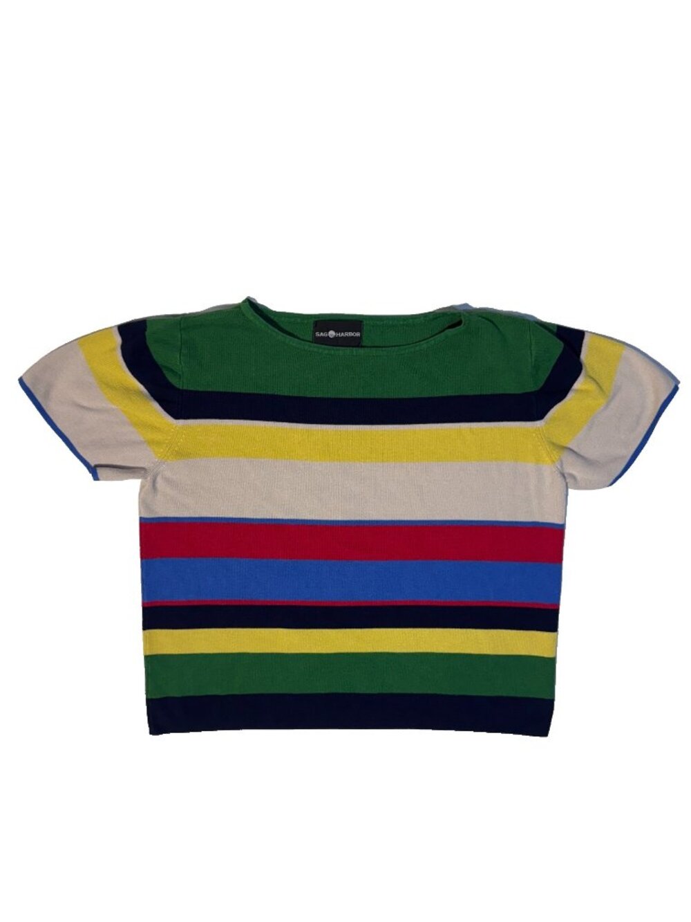 Sag Harbor Rainbow Striped Colorful Knit Short Sleeve Top - Large